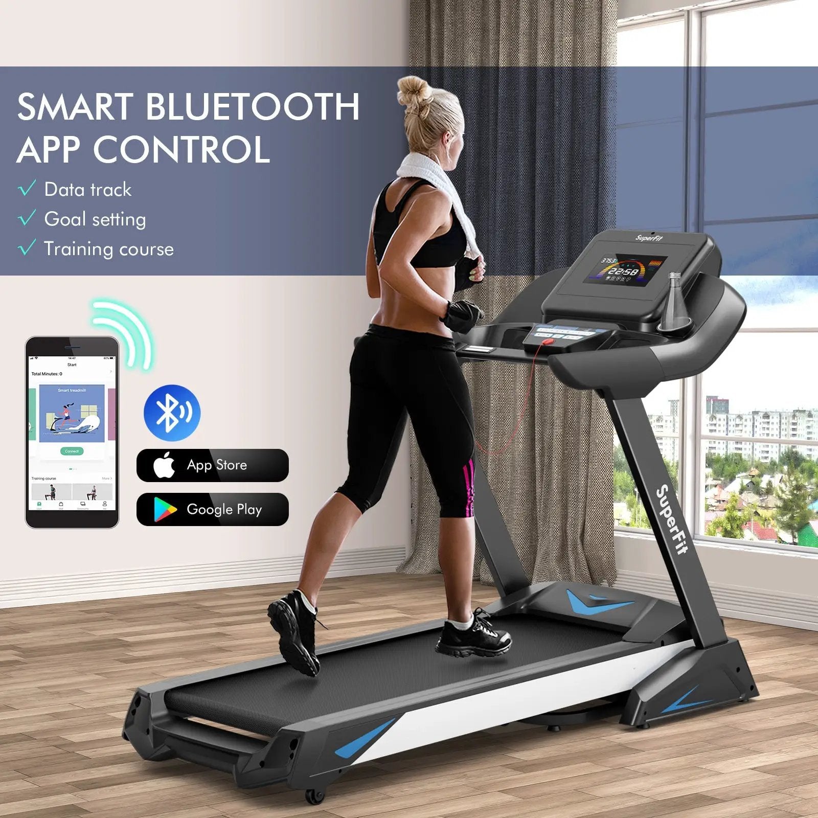 4.75 HP Treadmill with APP and Auto Incline for Home and Apartment-Black by DirectDeals