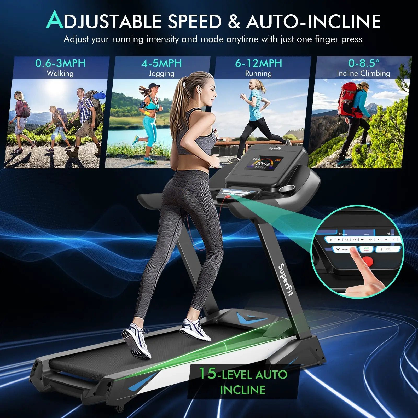 4.75 HP Treadmill with APP and Auto Incline for Home and Apartment-Black by DirectDeals