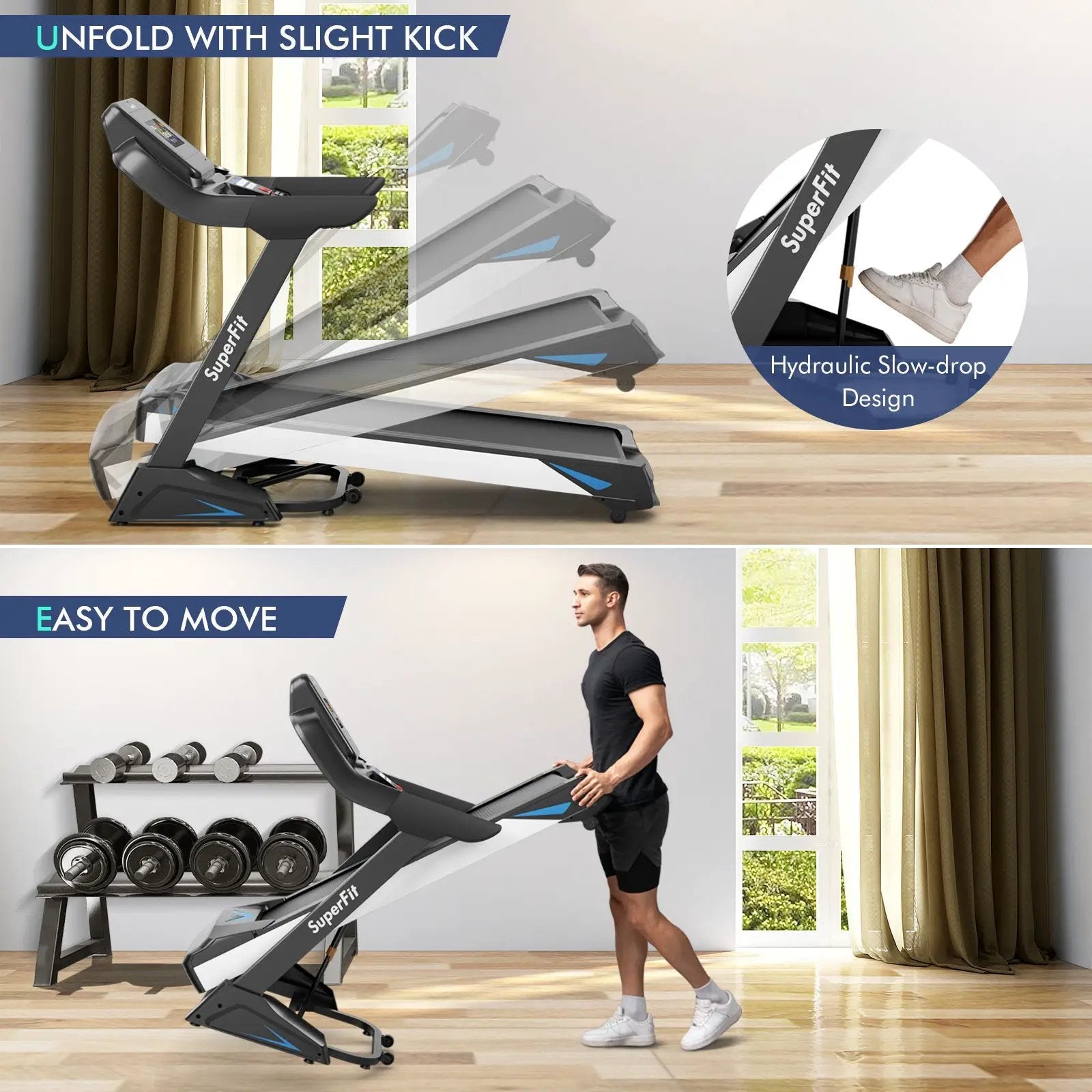 4.75 HP Treadmill with APP and Auto Incline for Home and Apartment-Black by DirectDeals