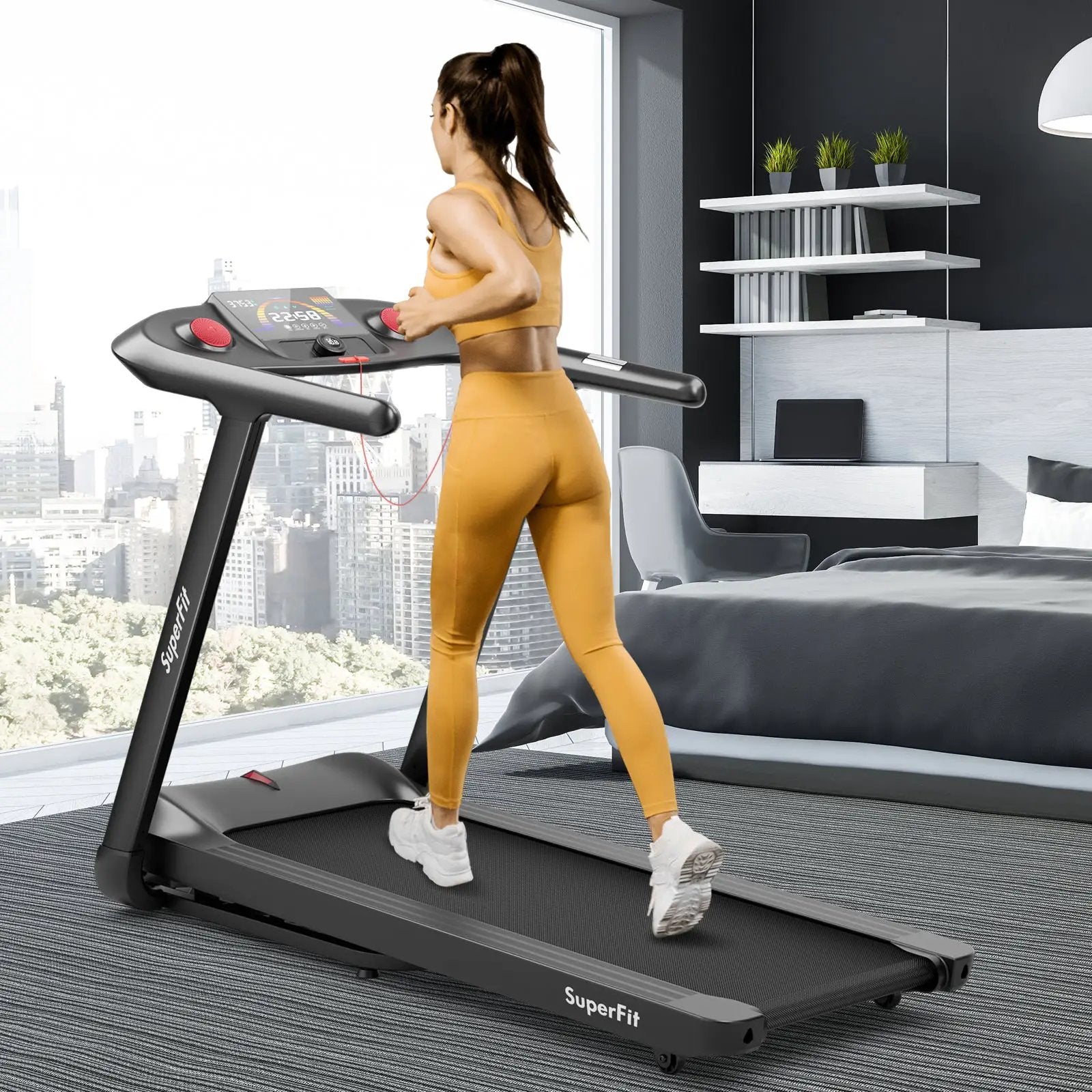 4.75HP Folding Treadmill with Preset Programs Touch Screen Control-Black by DirectDeals