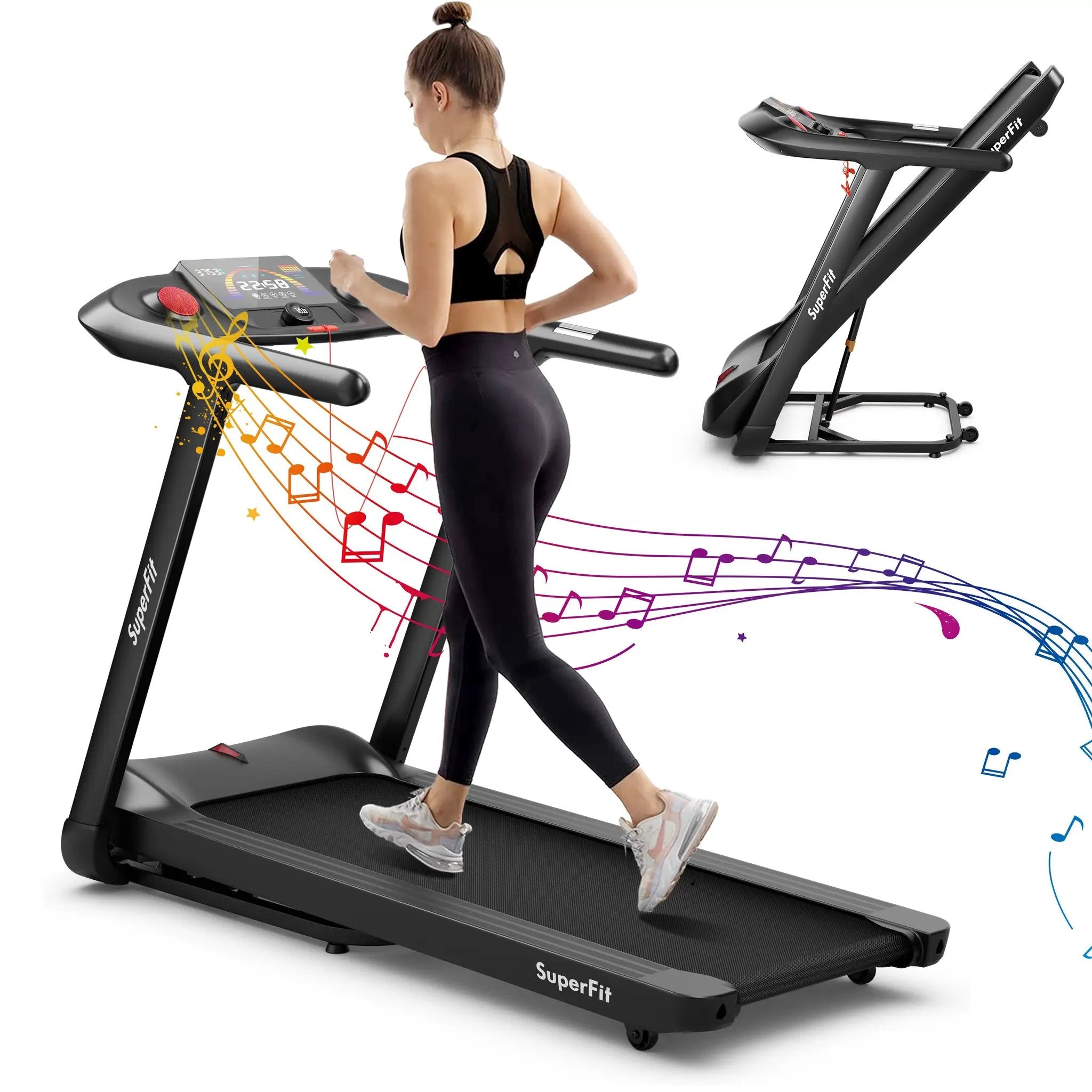 4.75HP Folding Treadmill with Preset Programs Touch Screen Control-Black by DirectDeals