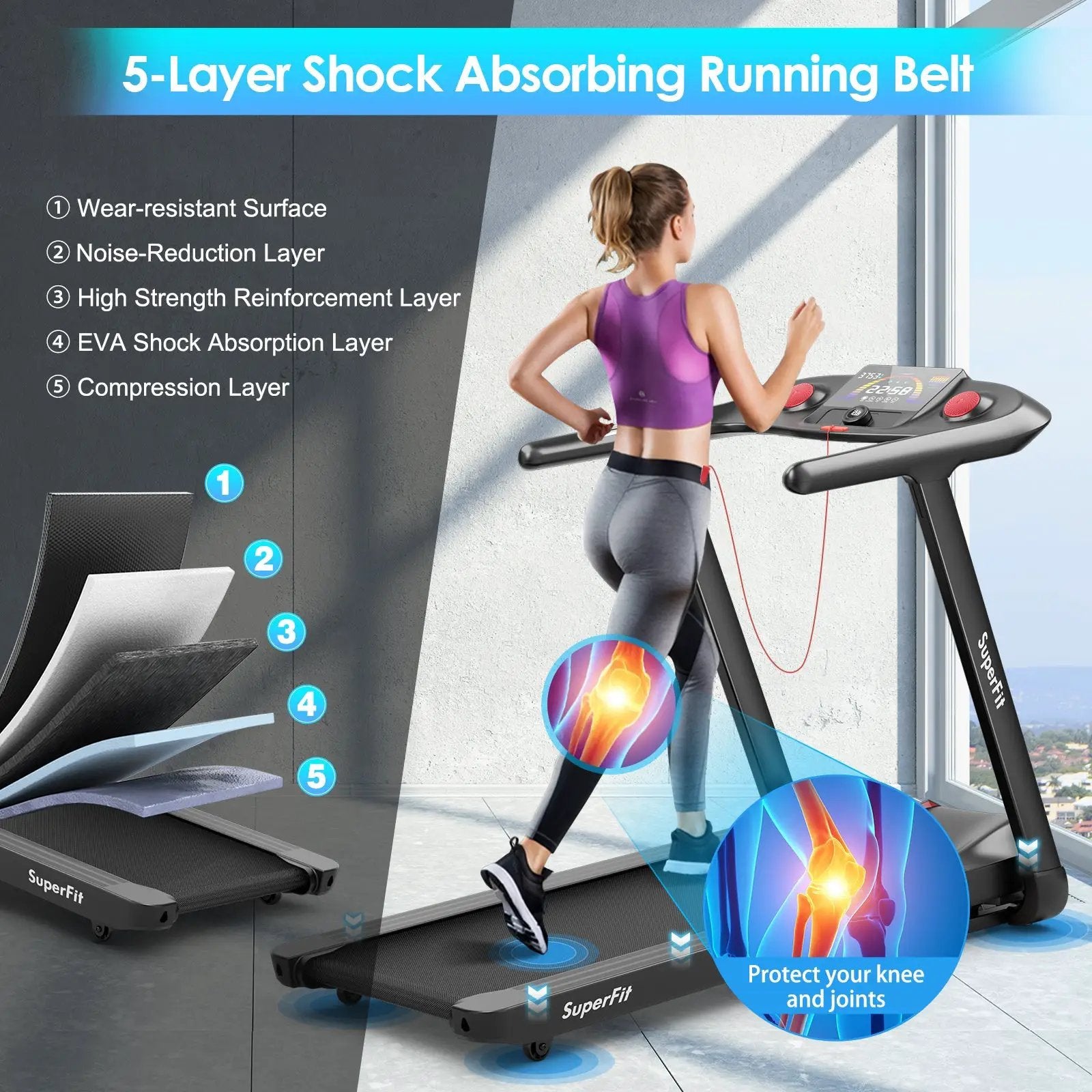 4.75HP Folding Treadmill with Preset Programs Touch Screen Control-Black by DirectDeals