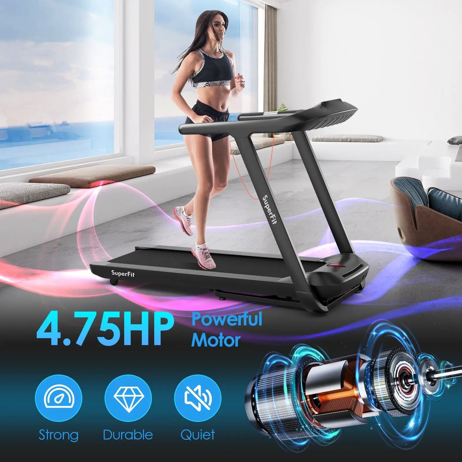 4.75HP Folding Treadmill with Preset Programs Touch Screen Control-Black by DirectDeals