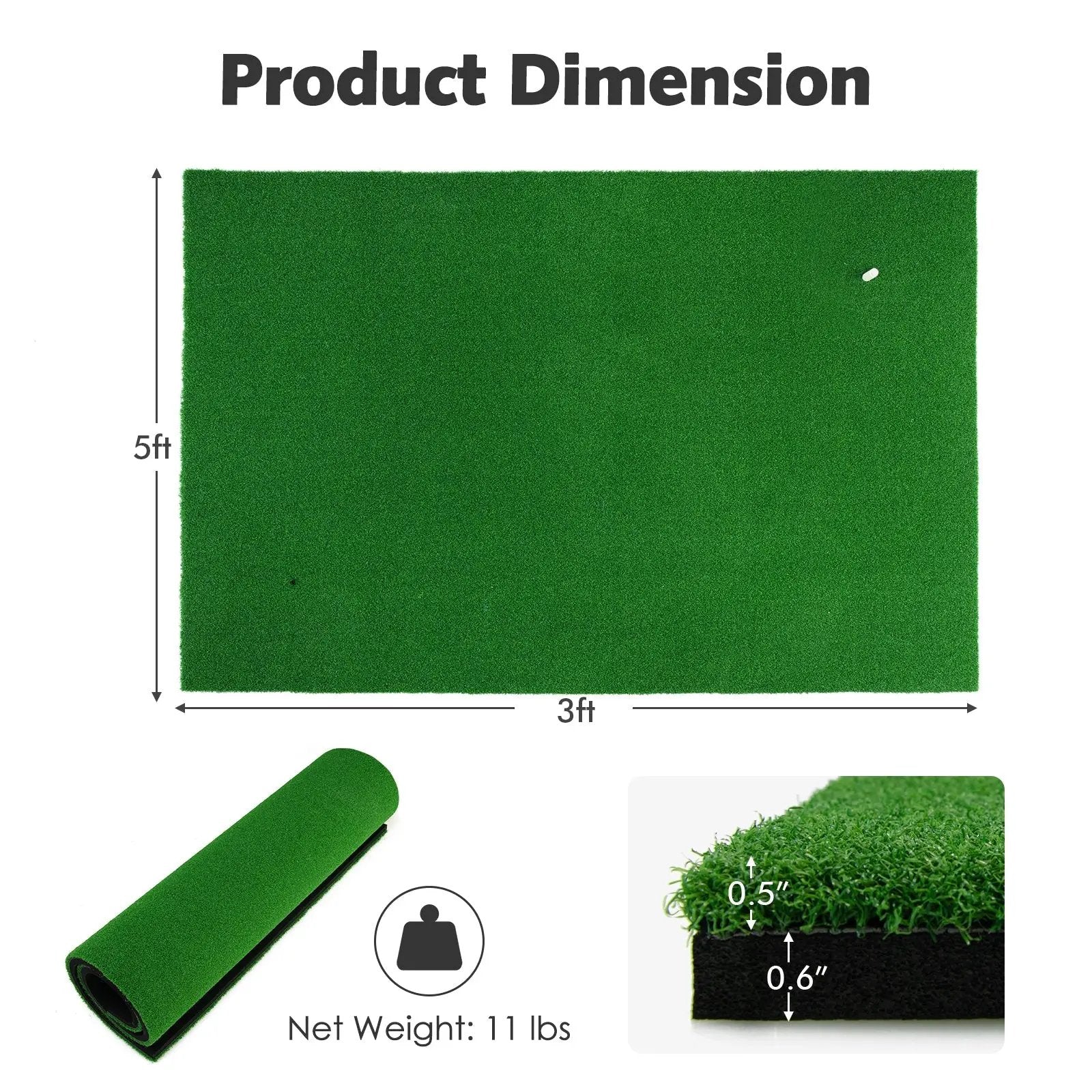 5 x 3 Feet Golf Mat with 3 Rubber Tees by DirectDeals