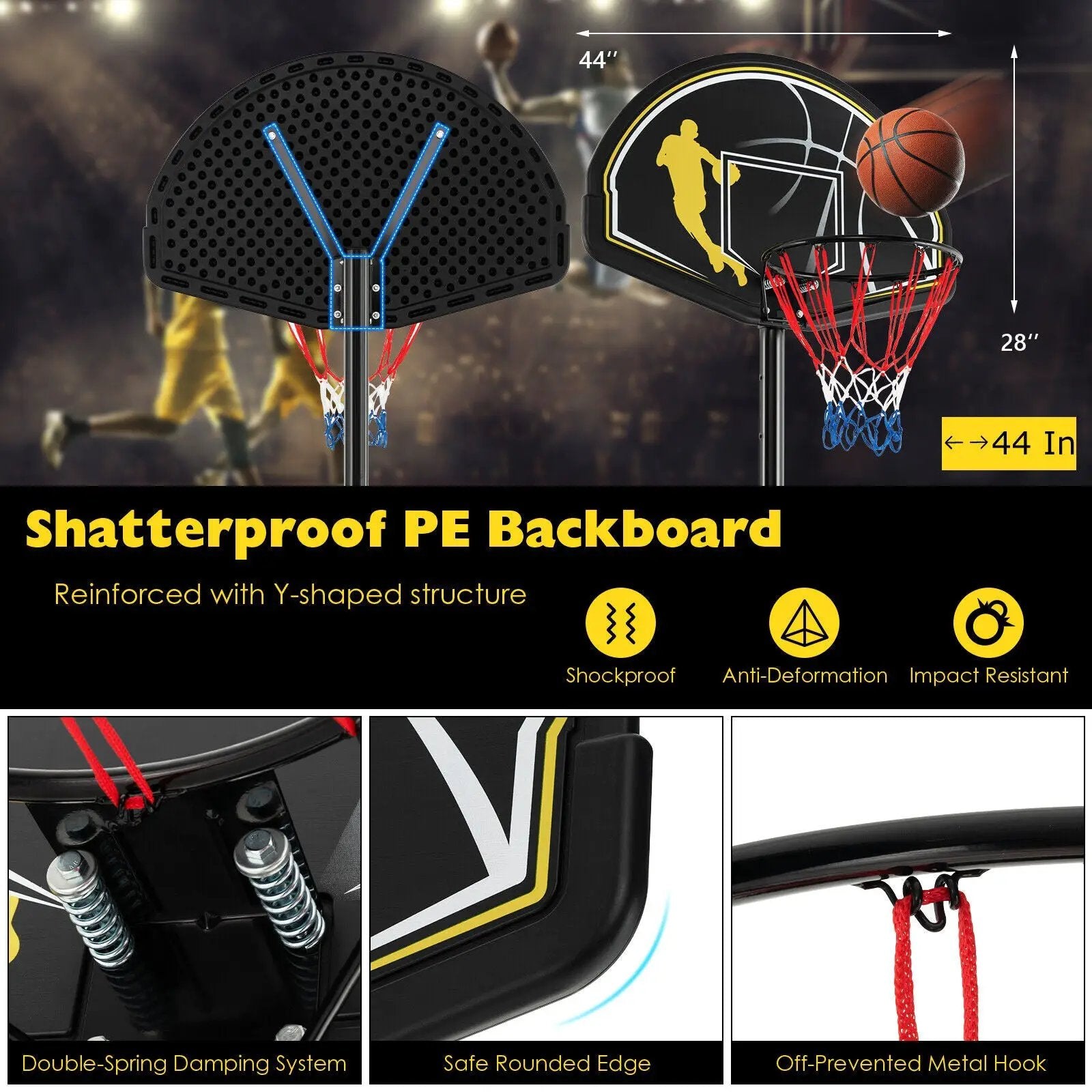 Adjustable Basketball Hoop System 4.25-10 Feet Portable by DirectDeals