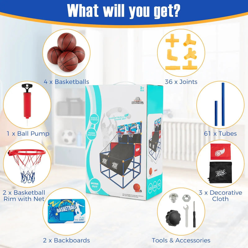Kids Arcade Basketball Game Set with 4 Basketballs and Ball Pump by DirectDeals