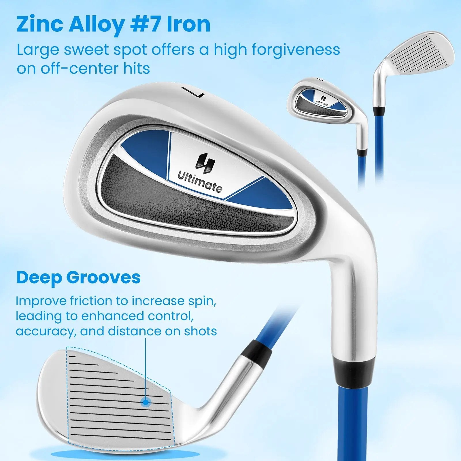 Junior #7 Iron for Kids with Fiberglass Shaft and Headcover by DirectDeals
