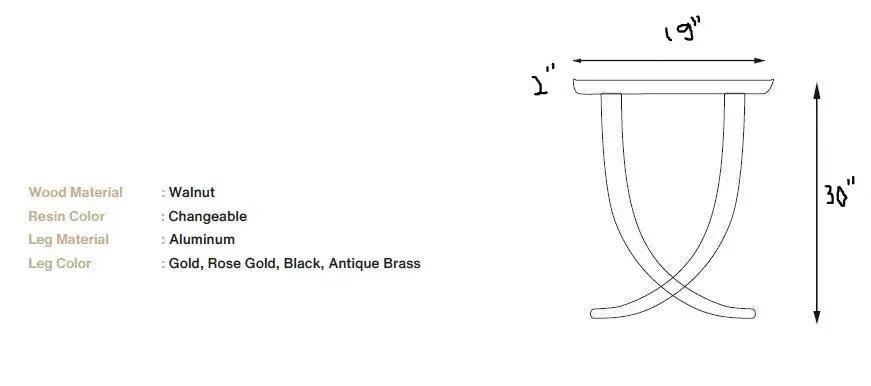 Epoxy Resin Sofa & Console table made of Walnut wood | Ivory Collection, dimensions drawing