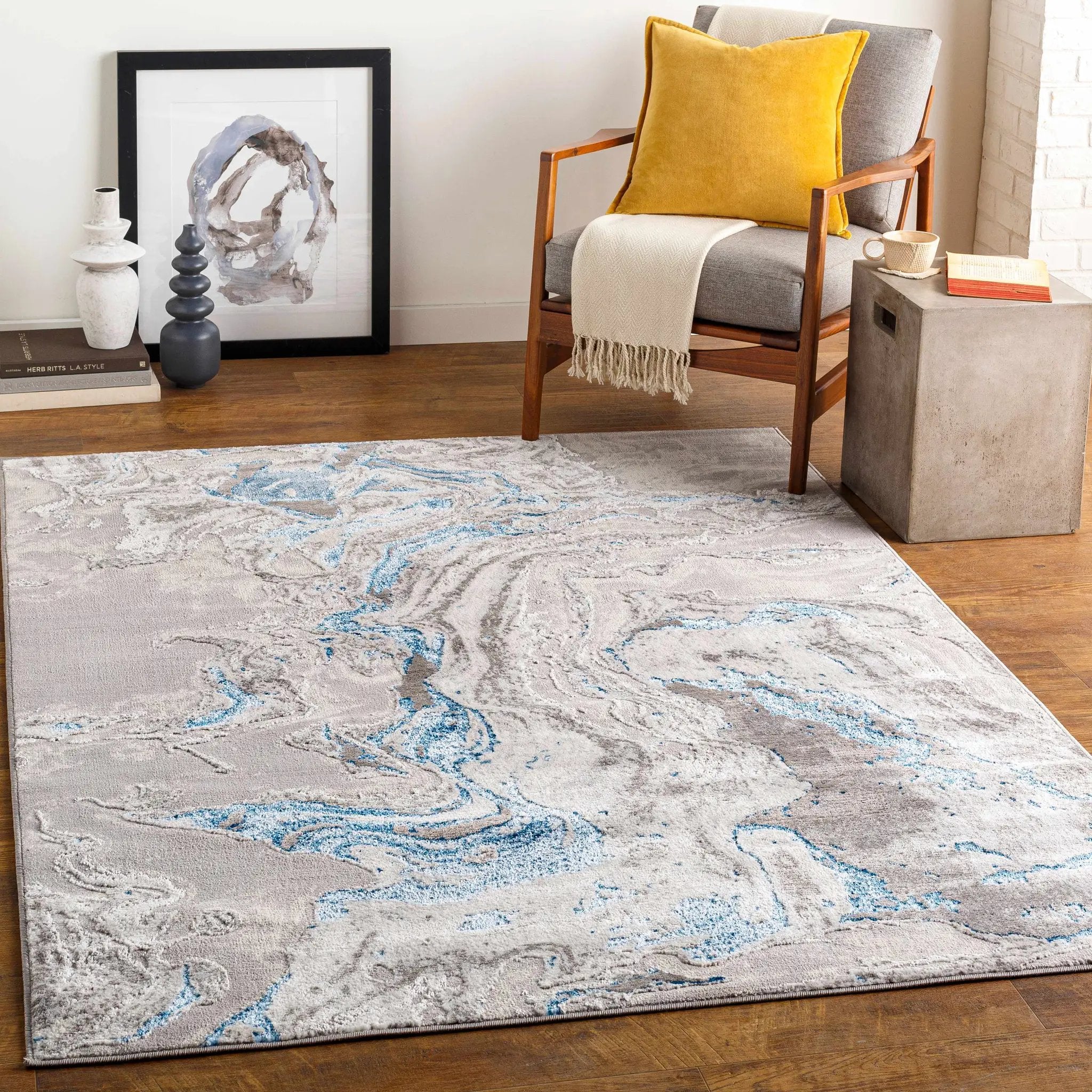 Speldhurst Blue Marble Rug by Boutique Rugs