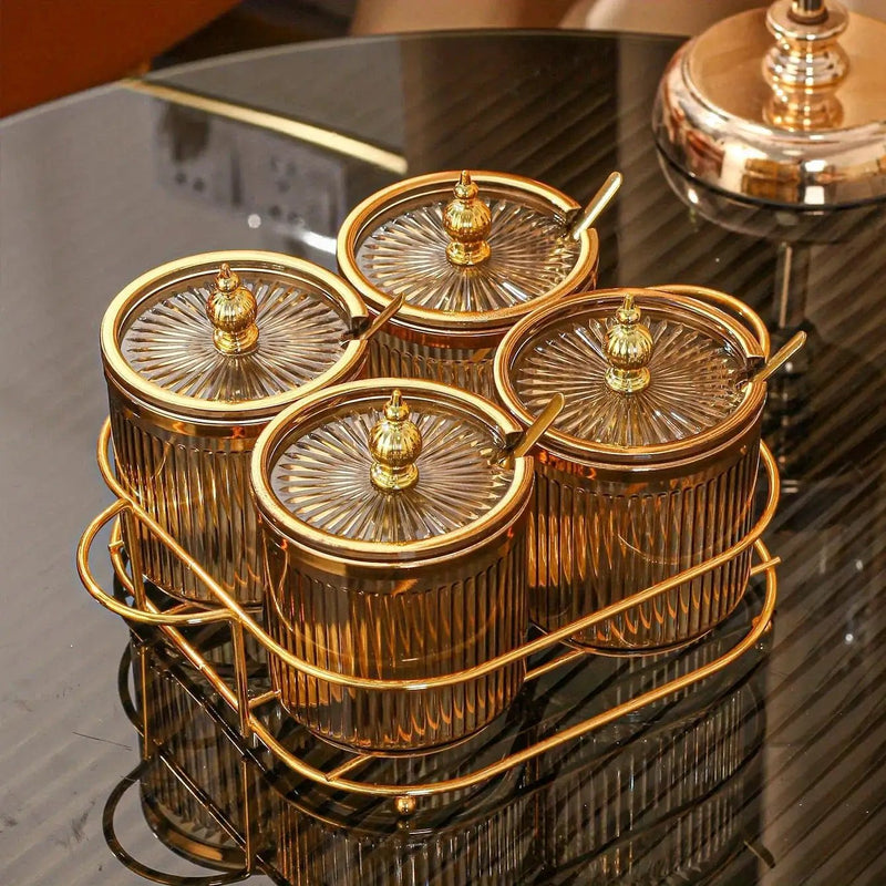 Spice Jars - Glass Golden Lid Set by House Of Avana