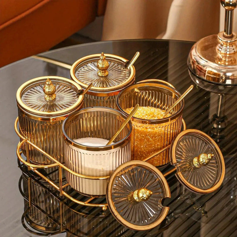 Spice Jars - Glass Golden Lid Set by House Of Avana