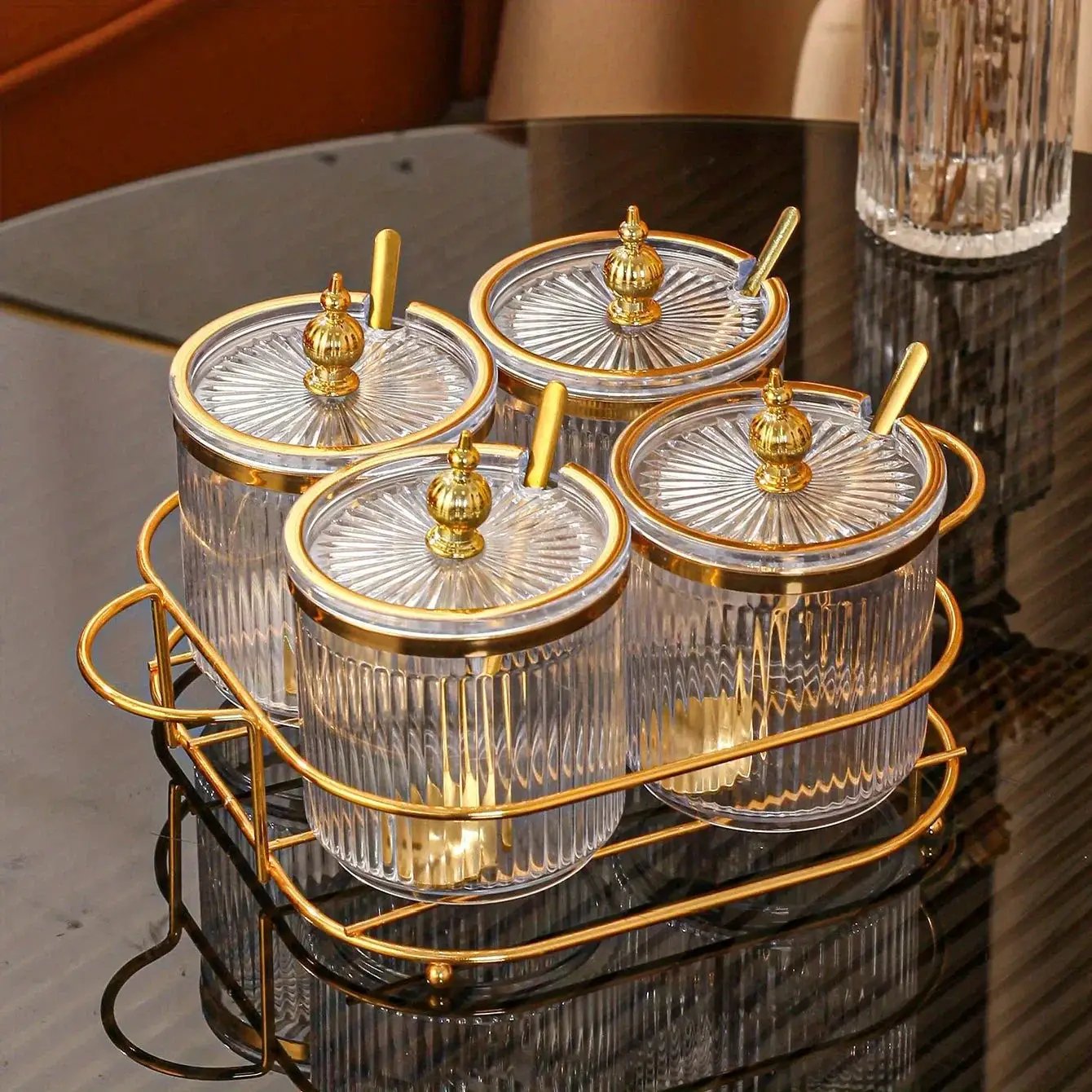 Spice Jars - Glass Golden Lid Set by House Of Avana