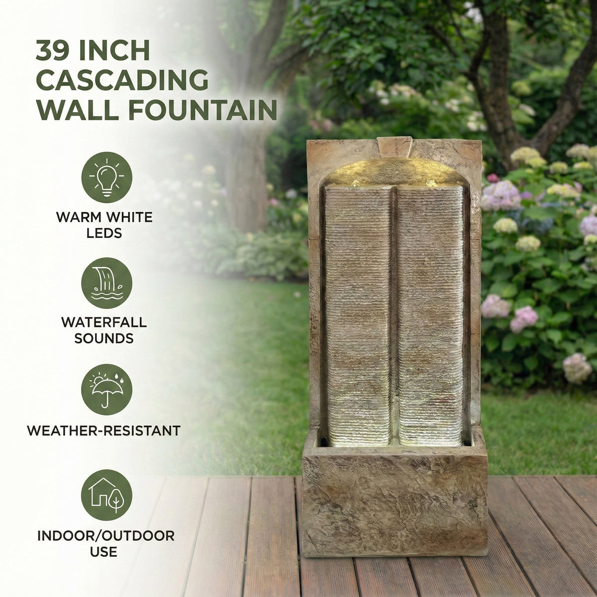 Resin Sandstone Outdoor Wall Water Fountain with Warm LED, photo 3 of 7