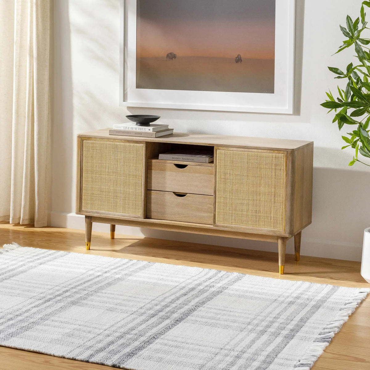 Inara Gray Plaid Area Rug - Clearance, installed in a room