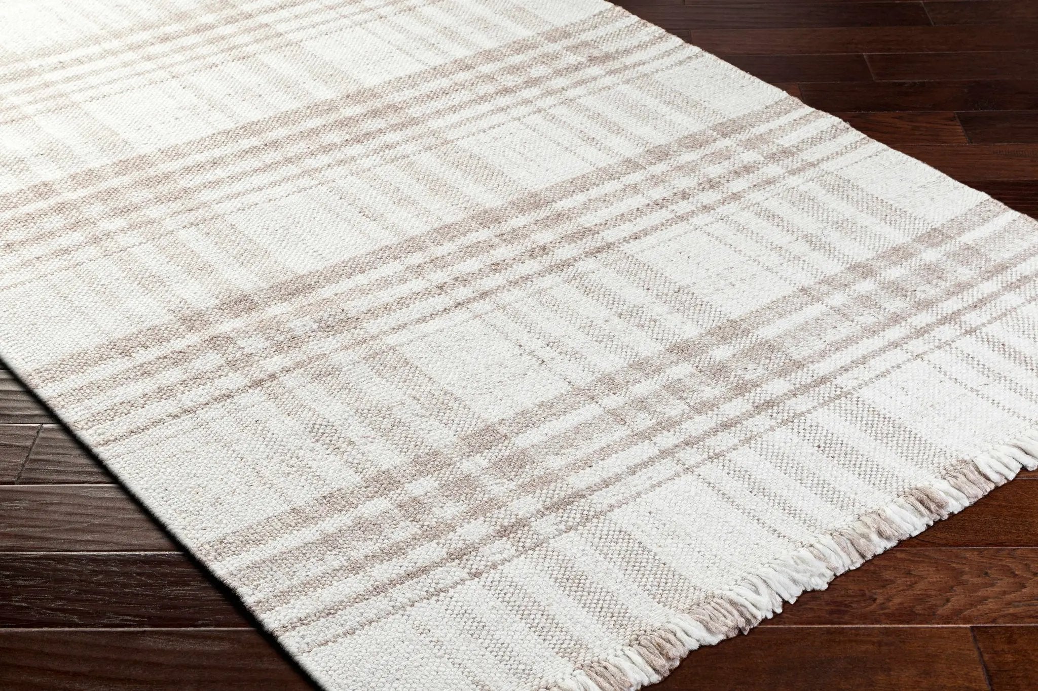 Inara Light Brown Plaid Hand Woven Area Rug by Boutique Rugs