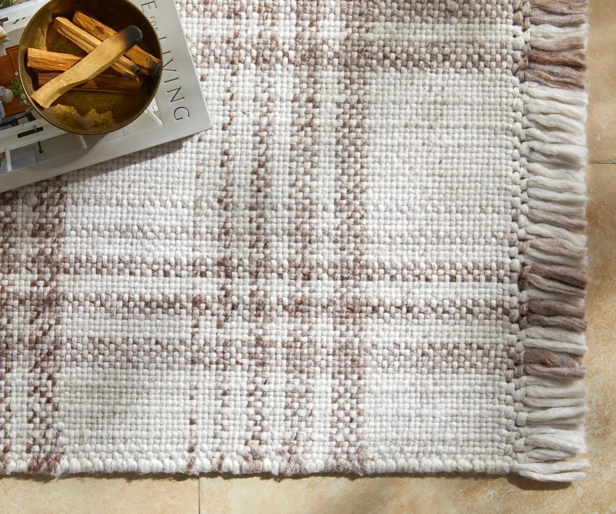Inara Light Brown Plaid Hand Woven Area Rug by Boutique Rugs