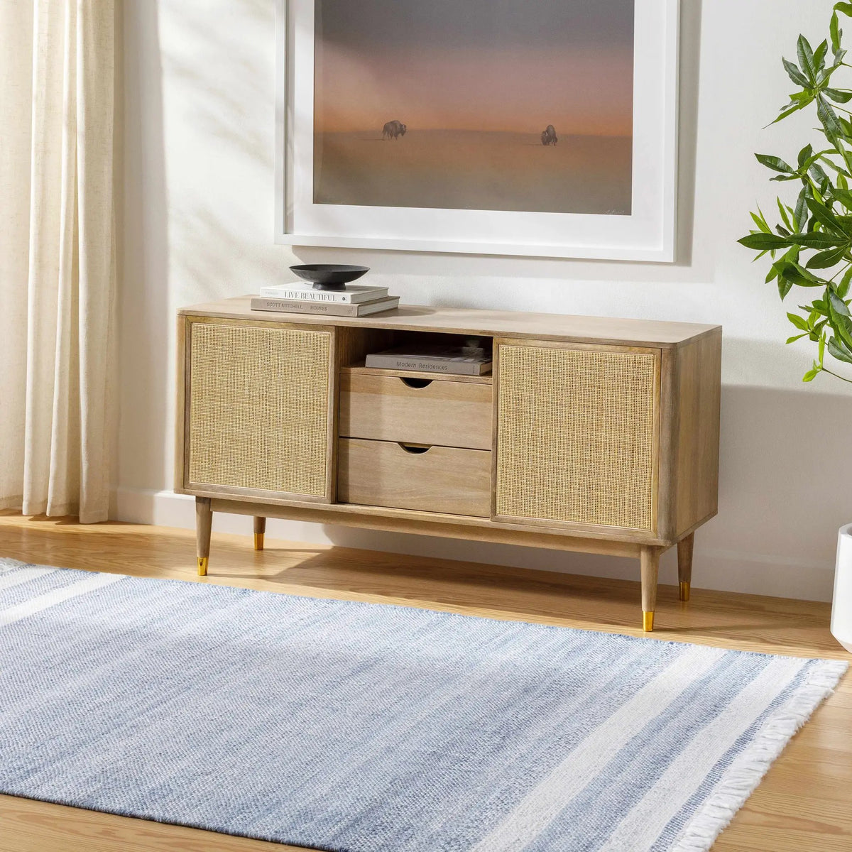 Loic Silver Blue Area Rug, installed in a room