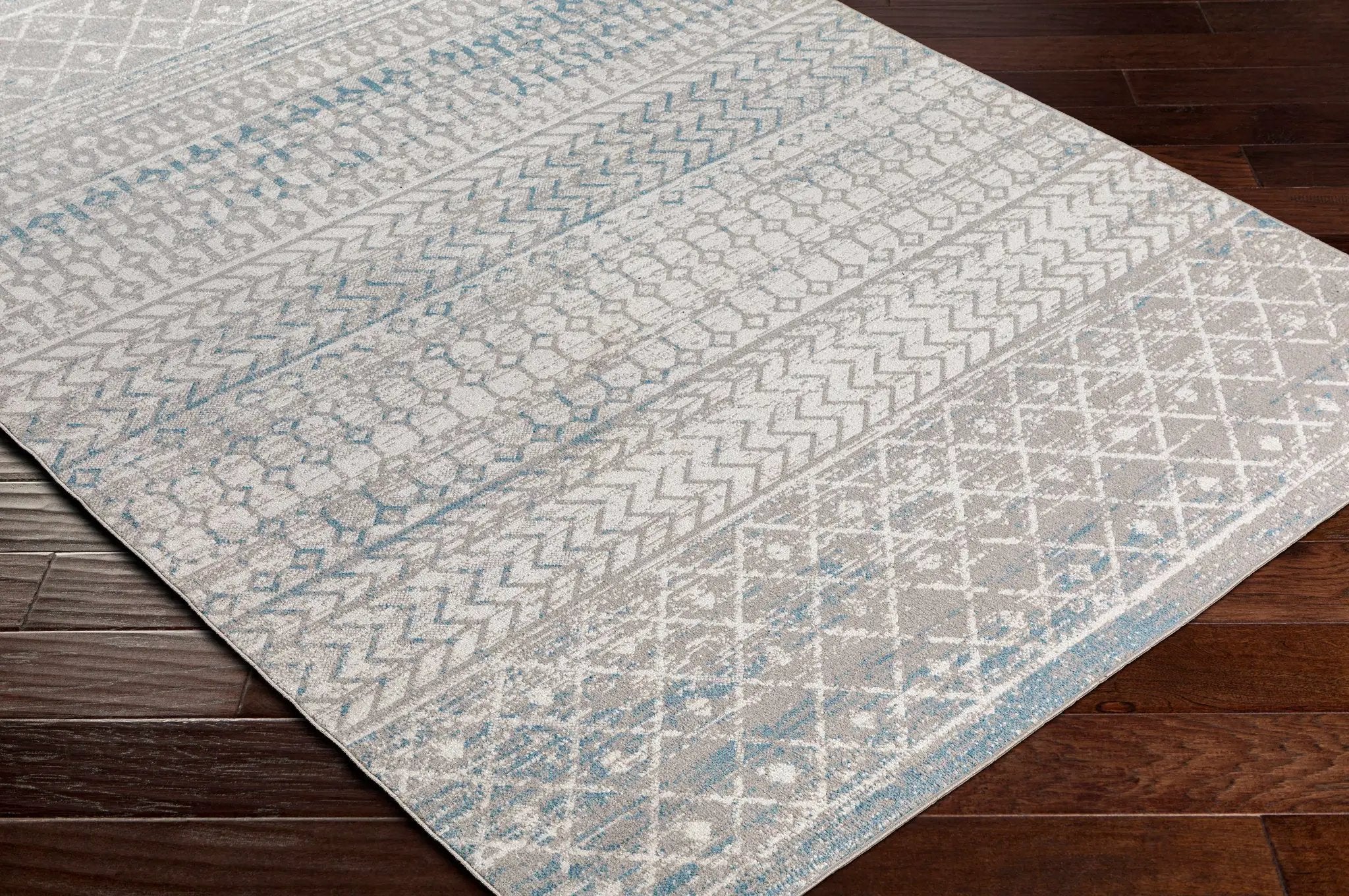 Tambac Blue & Gray Washable Area Rug - Clearance by Boutique Rugs