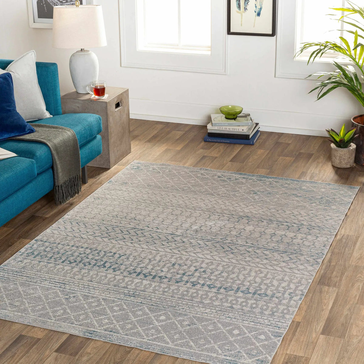 Tambac Blue & Gray Washable Area Rug - Clearance, installed in a room