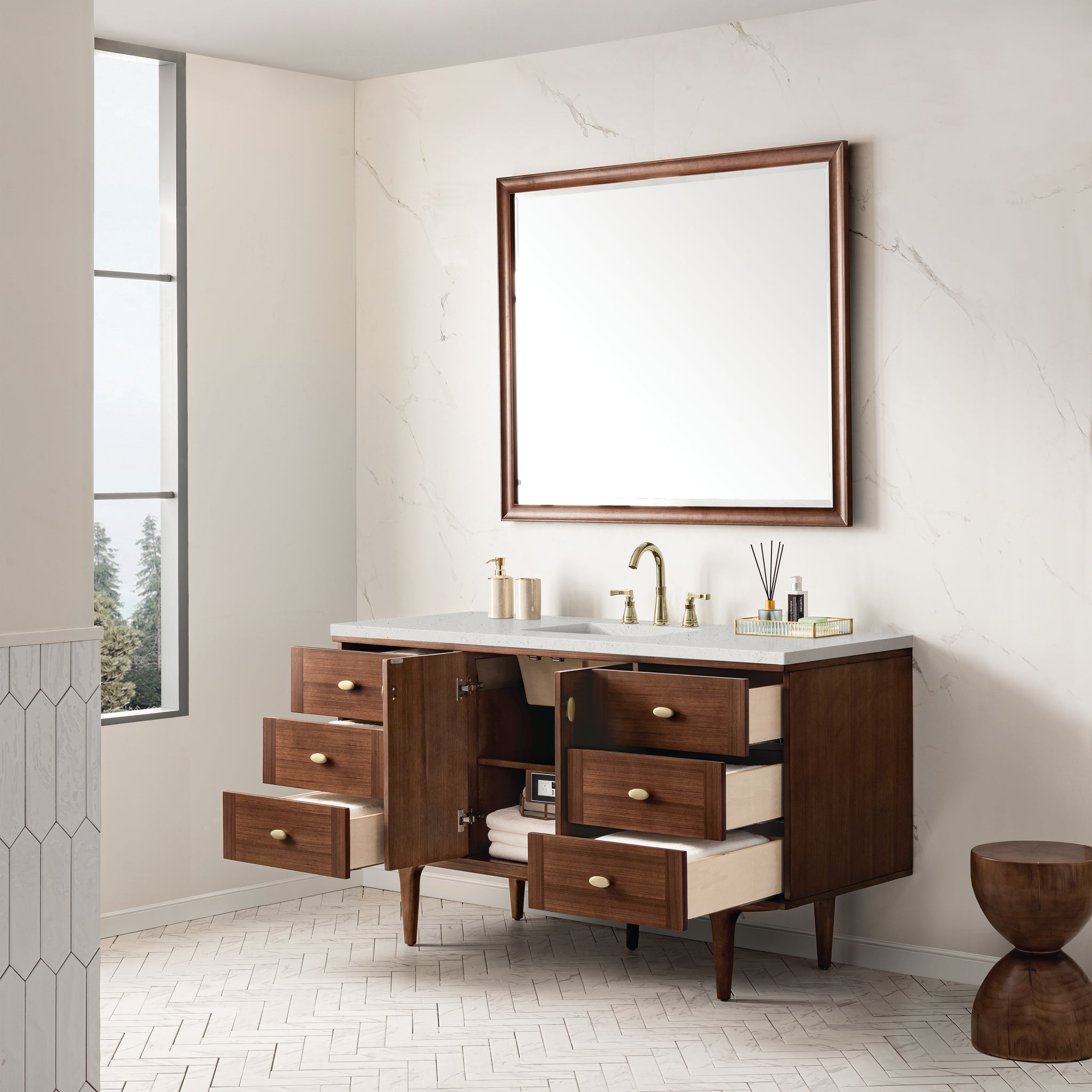James Martin Amberly 60" Dual Mount Single Bathroom Vanity, Mid-Century Walnut, view 35