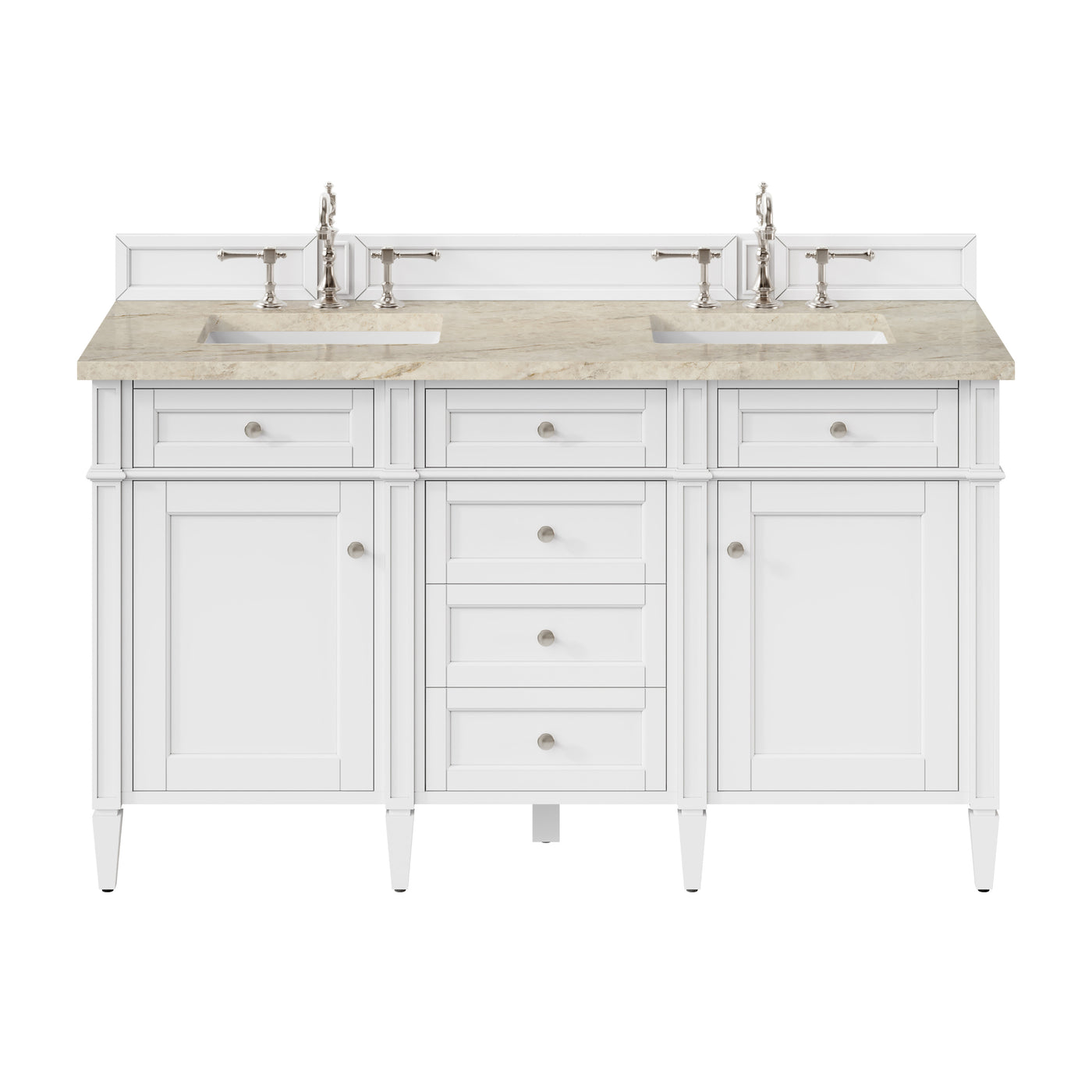 James Martin Brittany 60" Double Bathroom Vanity, Bright White with Tajnar countertop