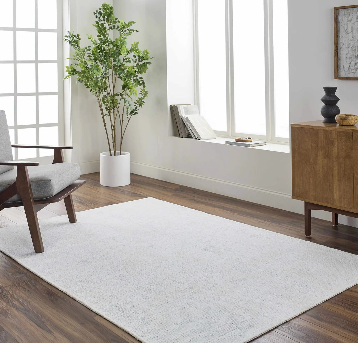 Isako Cream & Gray Solid Washable Area Rug - Clearance, installed in a room