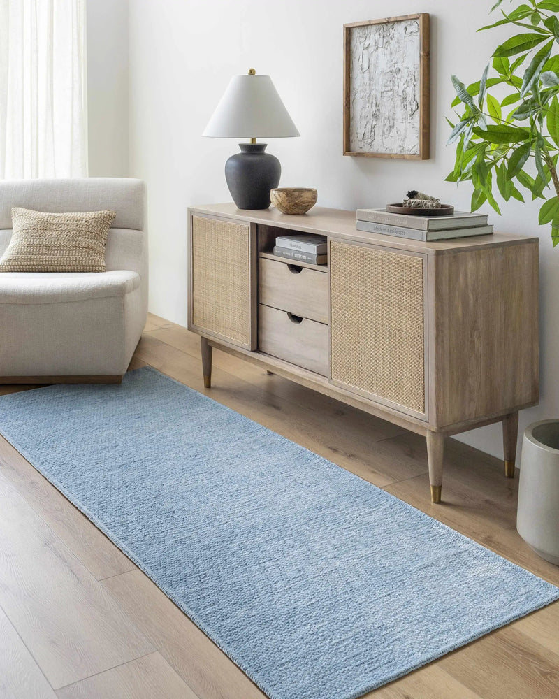 Isako Blue Solid Washable Area Rug - Clearance by Boutique Rugs