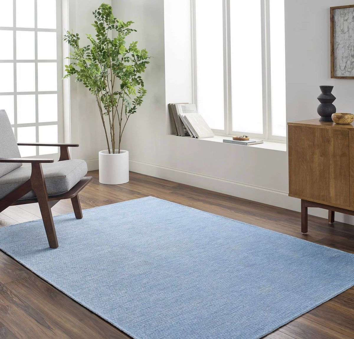 Isako Blue Solid Washable Area Rug - Clearance, installed in a room 2