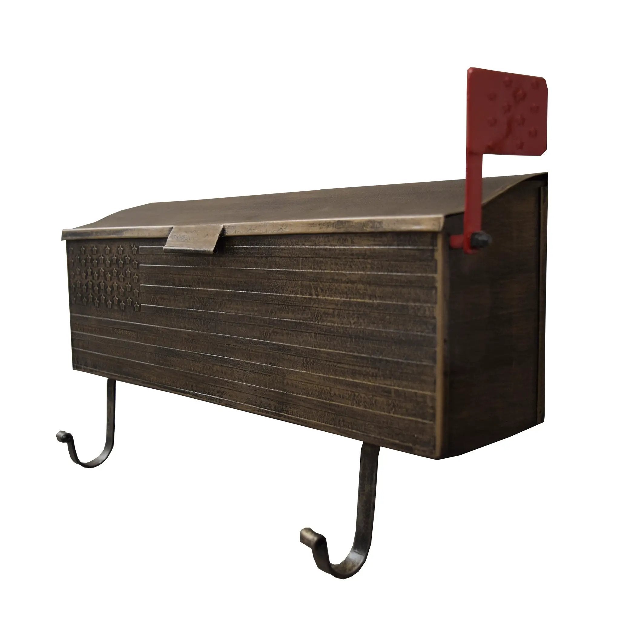 Antique Bronze American Flag Metal Wall Mounted Mailbox with Hangers by Sharicks
