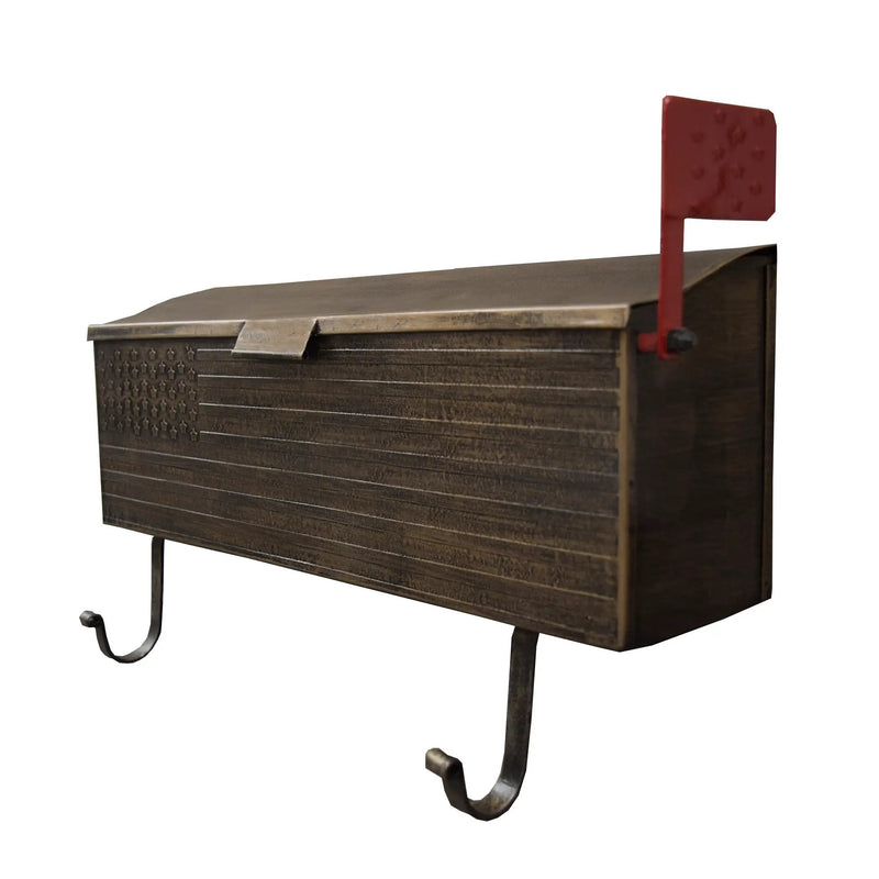 Antique Bronze American Flag Metal Wall Mounted Mailbox with Hangers by Sharicks