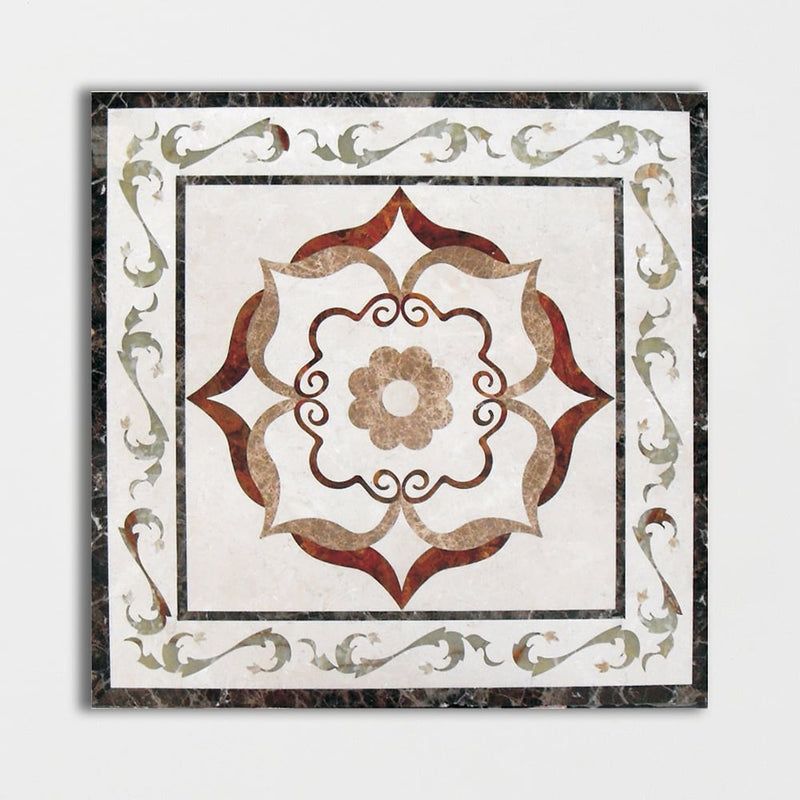 Square Aluminum Backed Multi Finish August Green Marble Medallions 36 Marble Multi Finish 36x36 Medallions