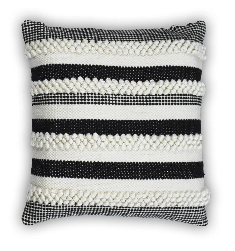 Square Outdoor and Indoor Safe Black and White Striped Pillow by The Rug Decor