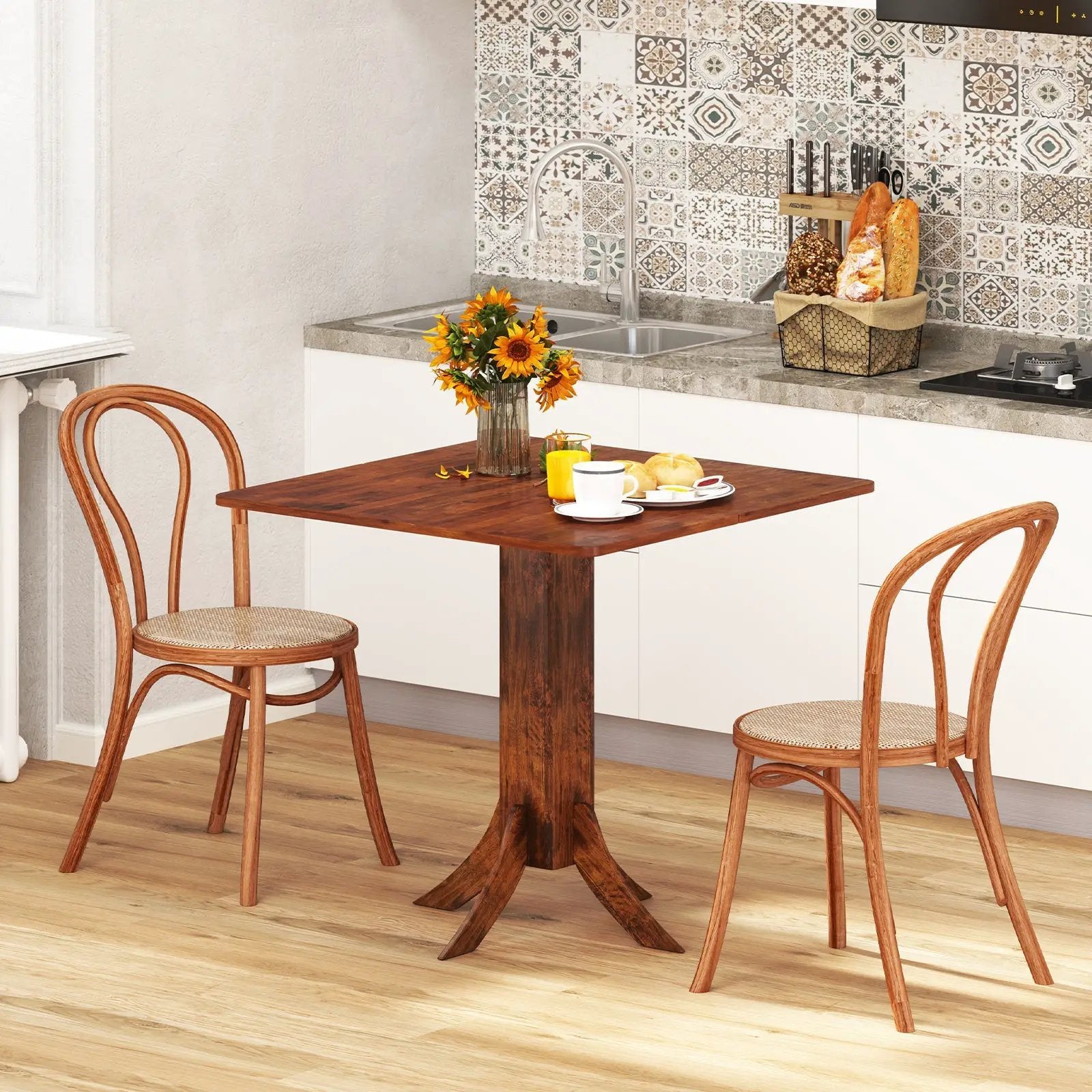 Square Dining Table with Pedestal Base and Rubber Wood Frame-Walnut by DirectDeals