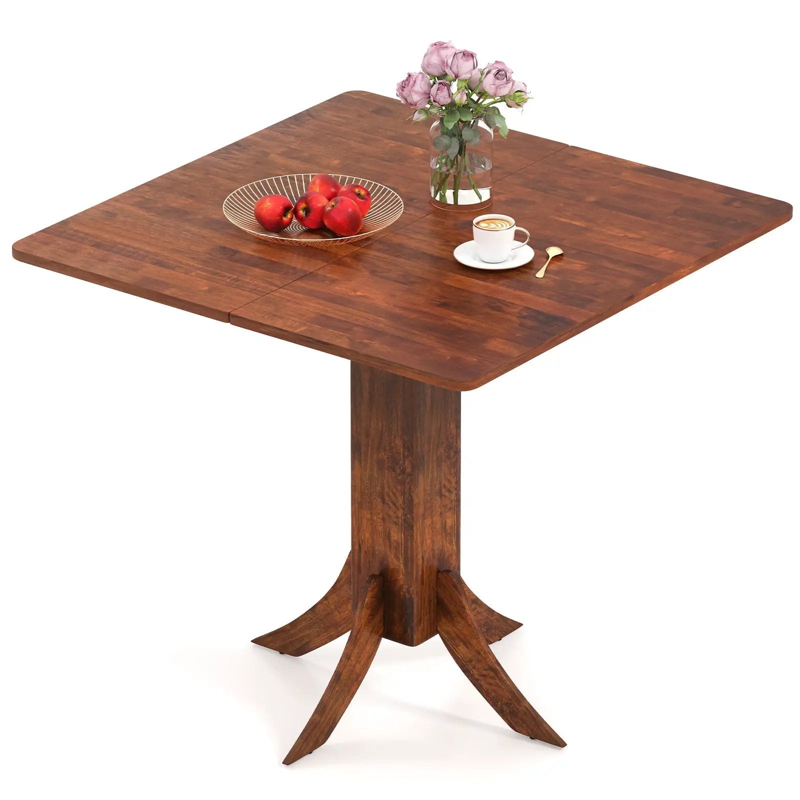 Square Dining Table with Pedestal Base and Rubber Wood Frame-Walnut by DirectDeals