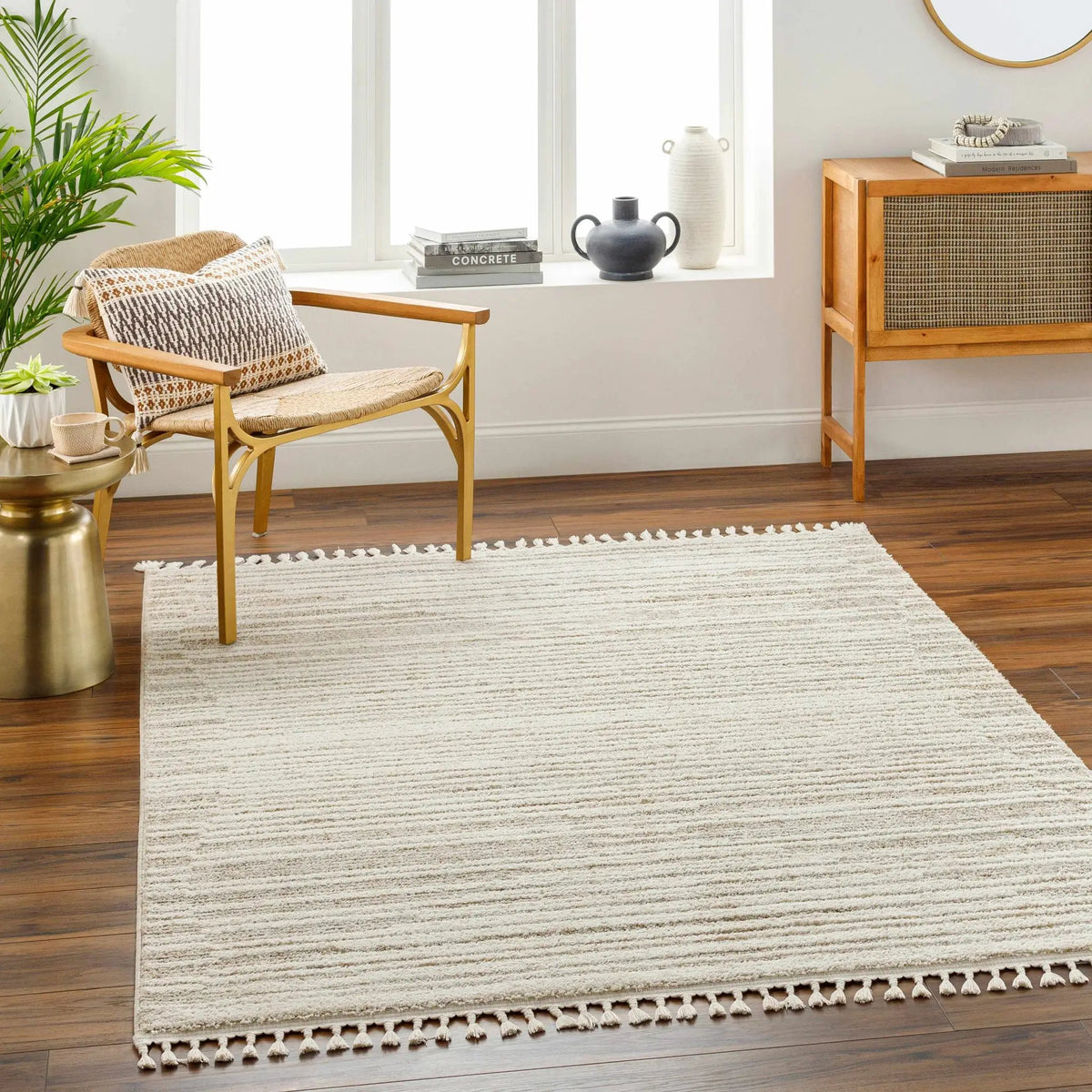Levy Beige Area Rug - Clearance, installed in a room