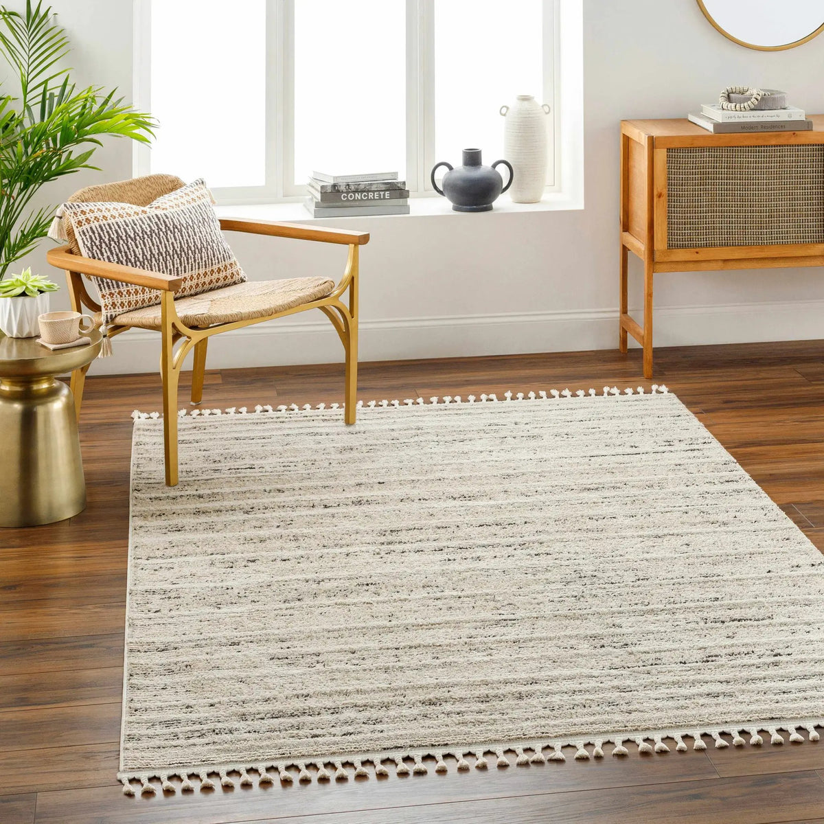 Miyu Taupe Area Rug - Clearance, installed in a room