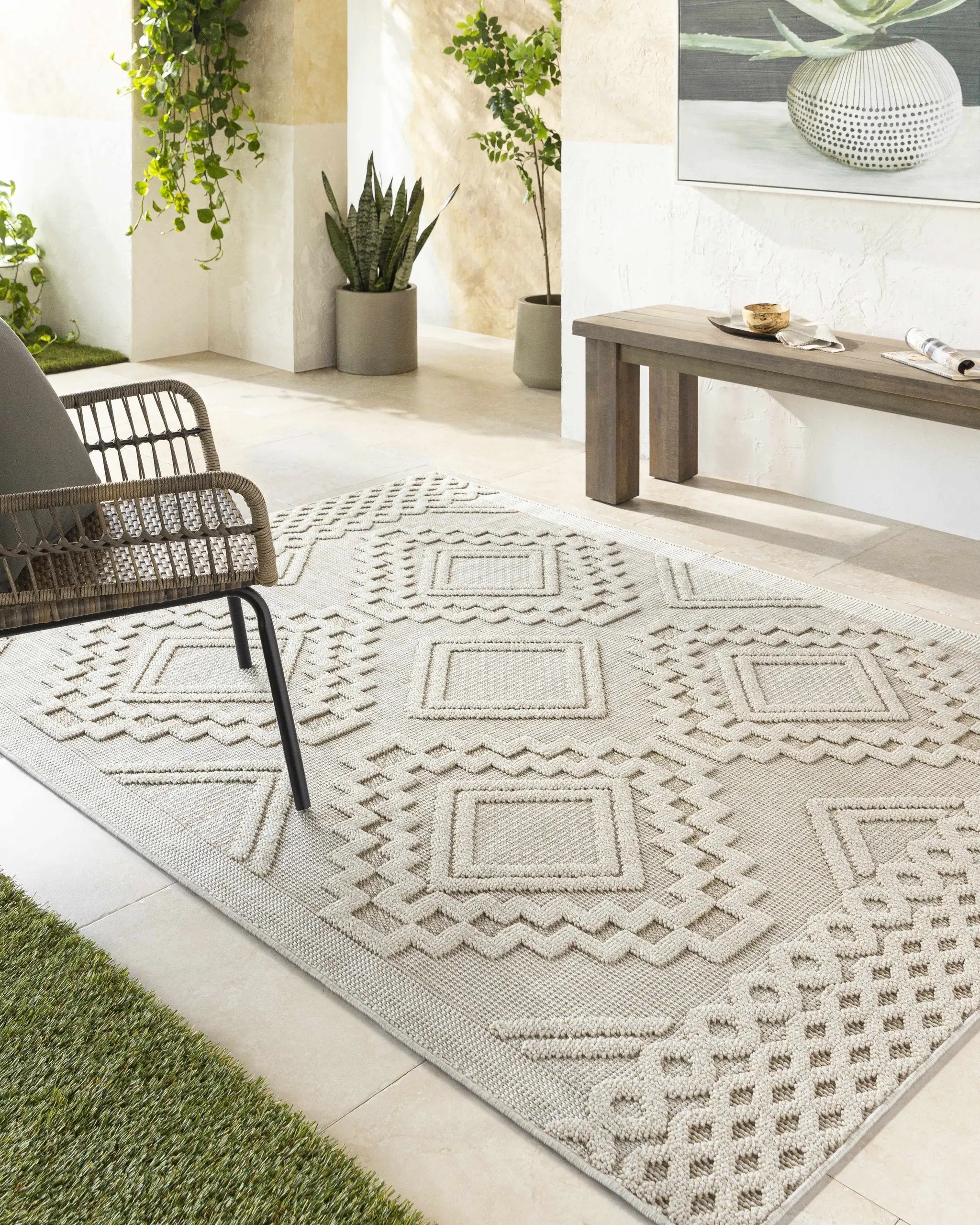 Arwid Bone Outdoor Area Rug - Clearance by Boutique Rugs
