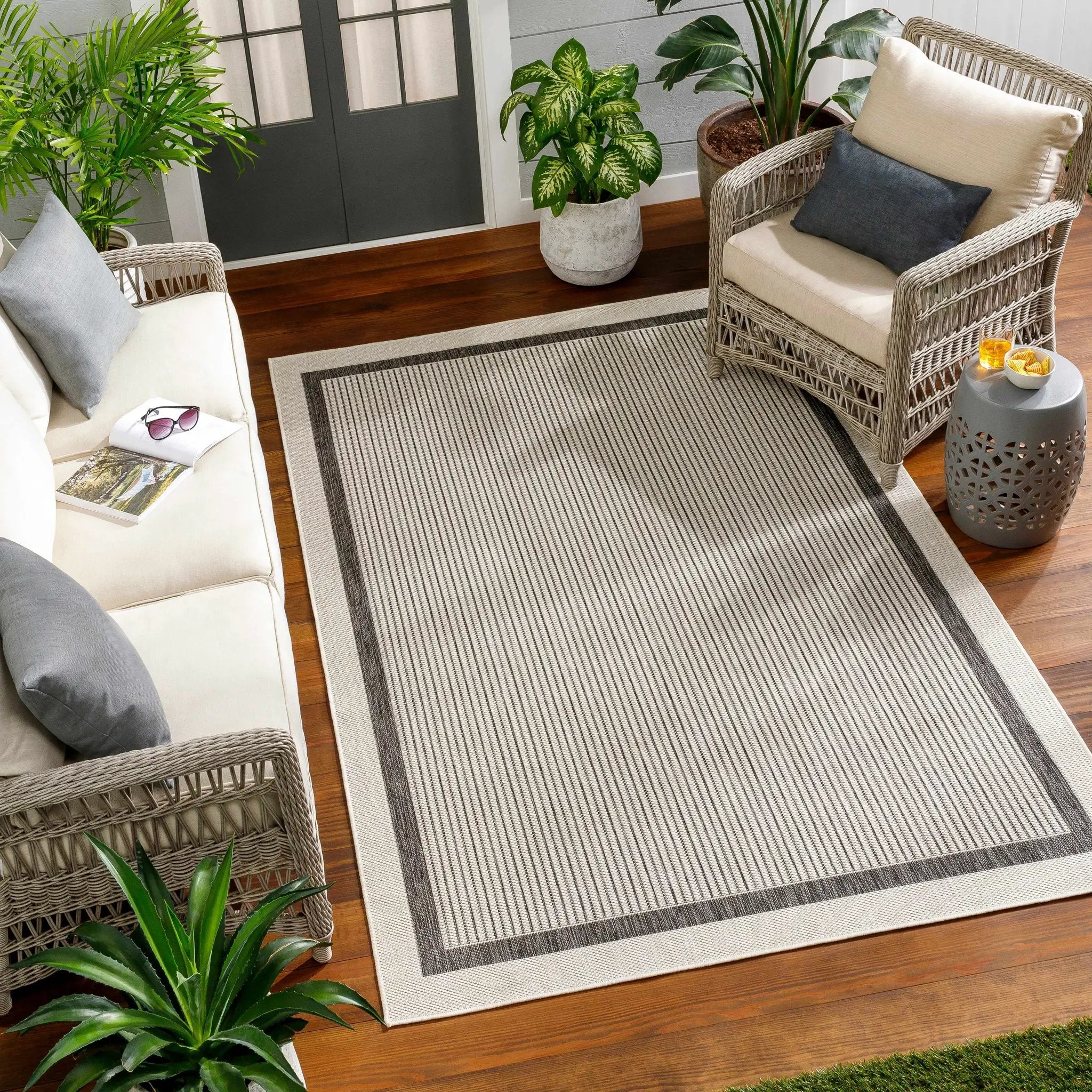 Hevel Black & White Outdoor Area Rug - Clearance by Boutique Rugs