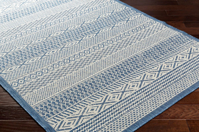 Humla Blue Aztec Outdoor Area Rug - Clearance by Boutique Rugs
