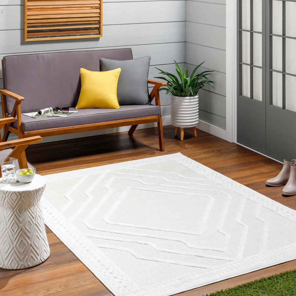 Anja Cream Outdoor Rug - Clearance, installed in a room 4