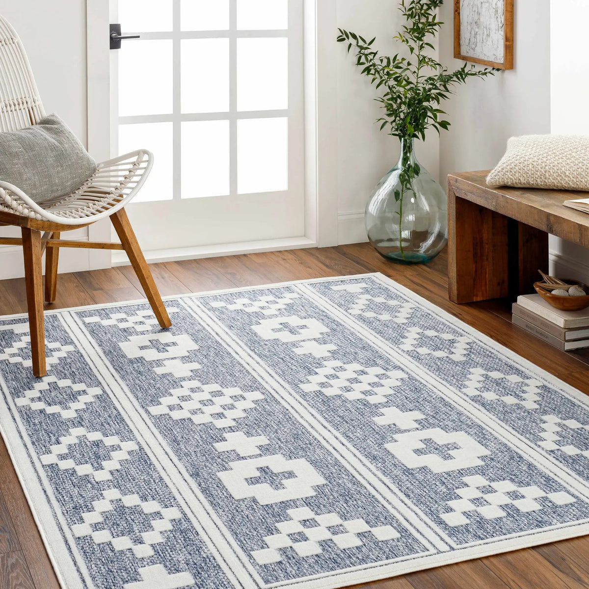 Hiro Blue Outdoor Rug - Clearance, installed in a room 4