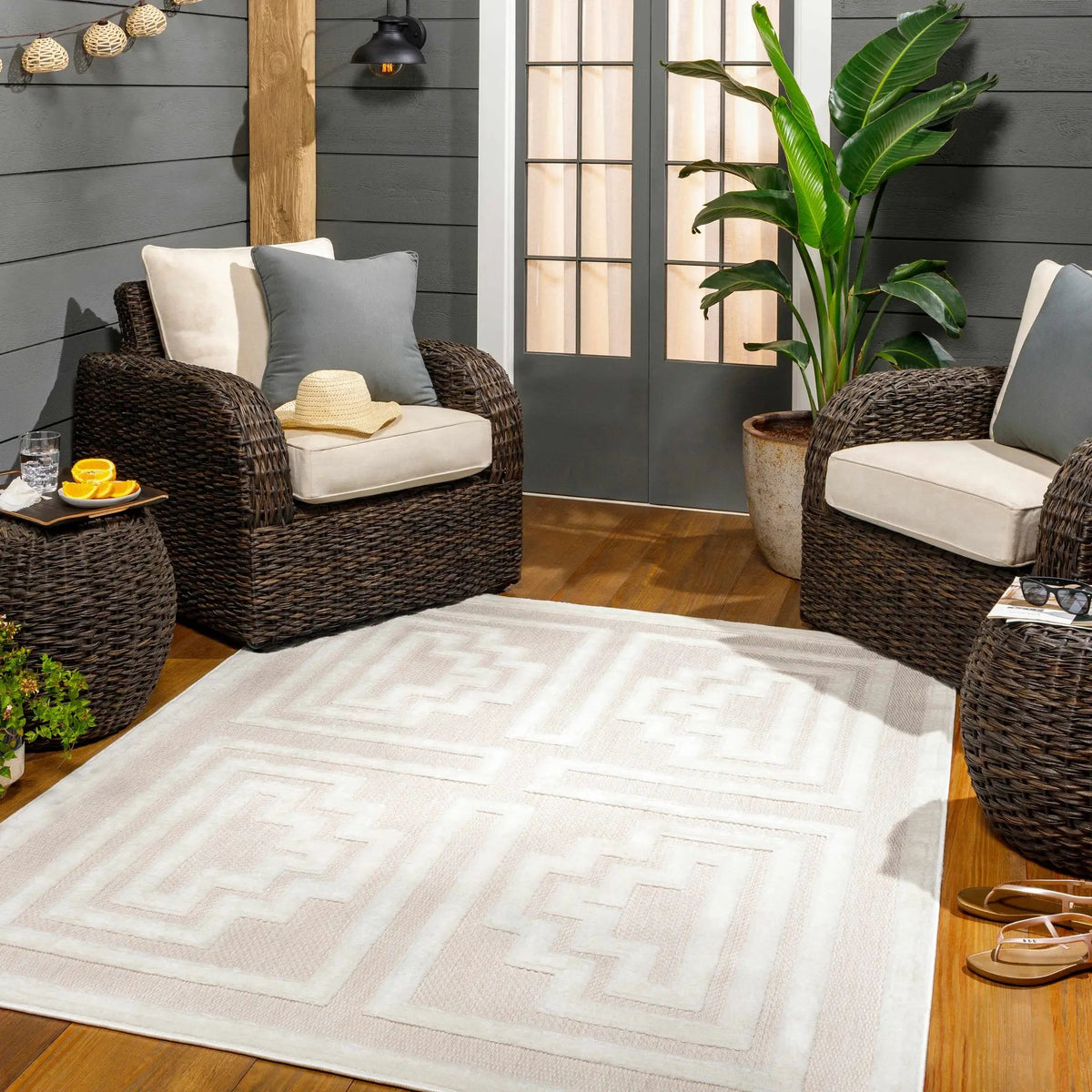 Yves Cream Outdoor Rug - Clearance, installed in a room 4