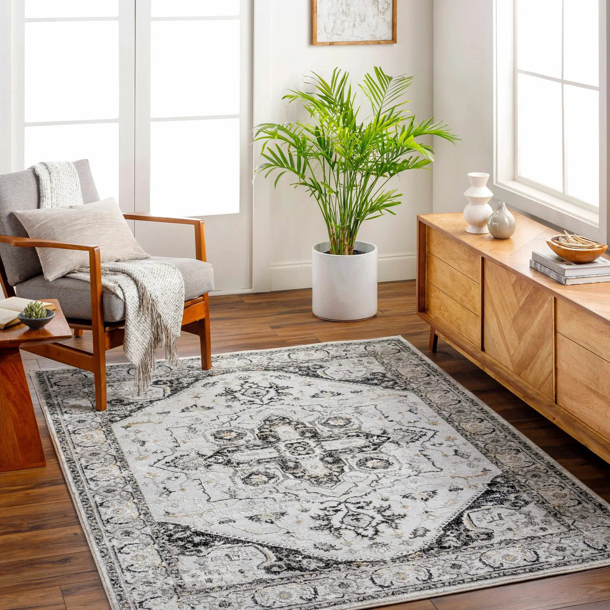 Gauri Gray Medallion Area Rug - Clearance, installed in a room