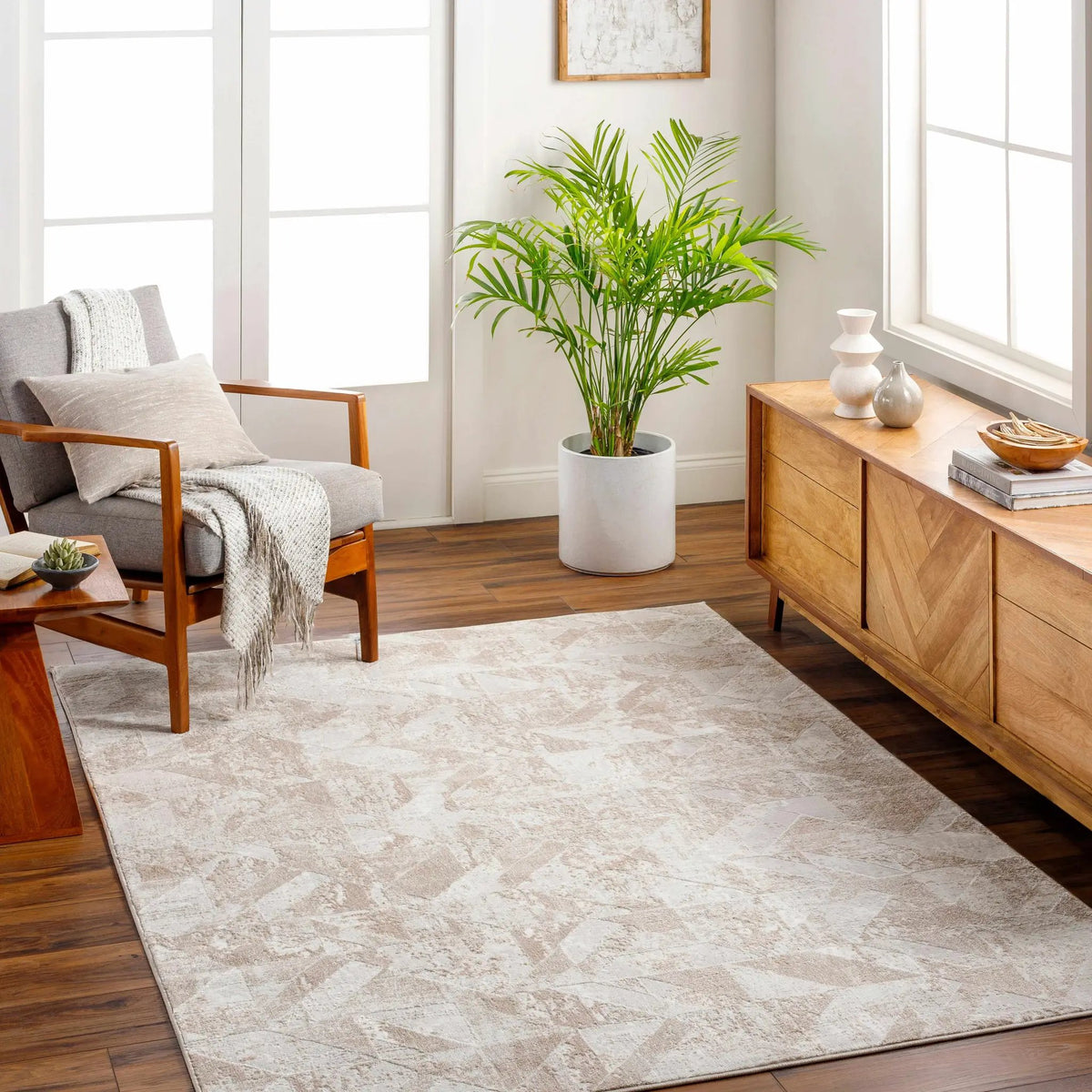 Gonca Gray Geometric Area Rug - Clearance, installed in a room
