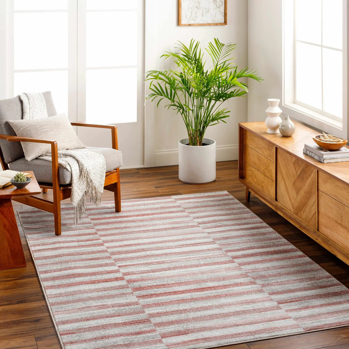 Gorou Pink Area Rug - Clearance, installed in a room
