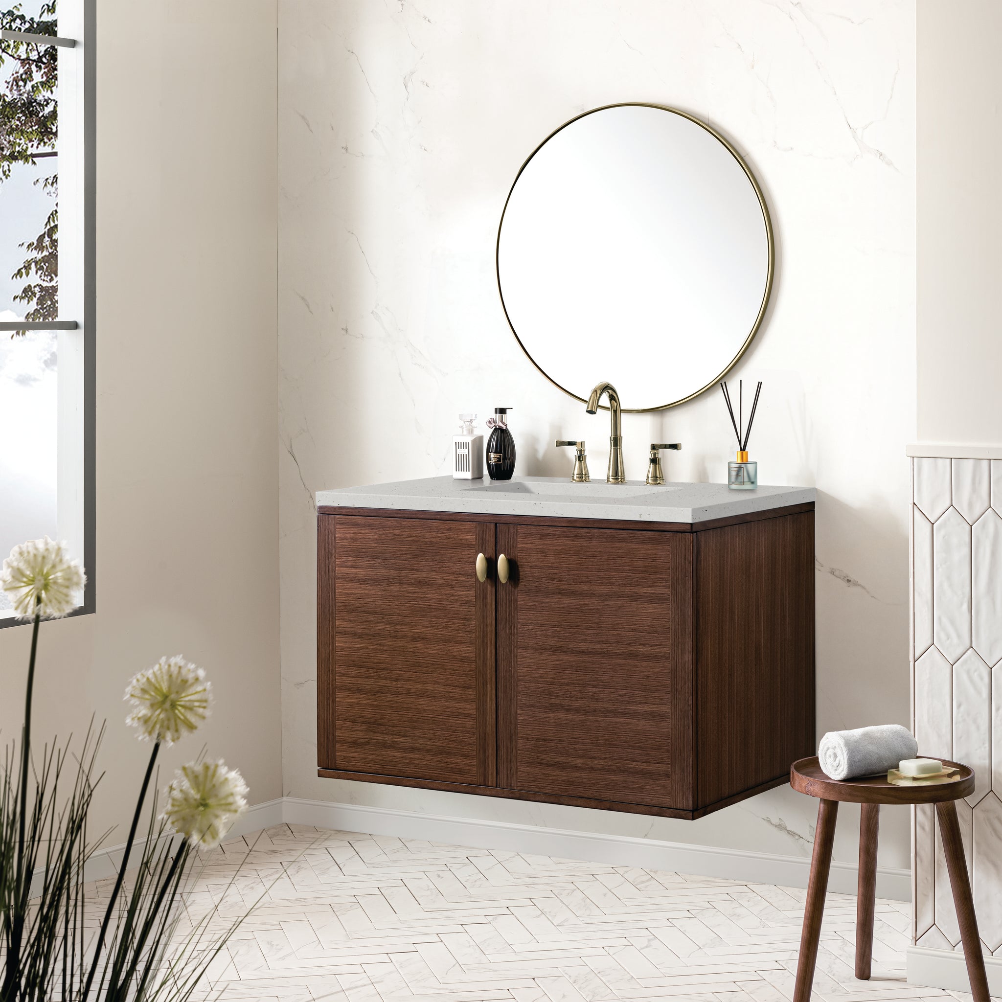 James Martin Amberly 36" Dual Mount Single Bathroom Vanity, Mid-Century Walnut, view 28