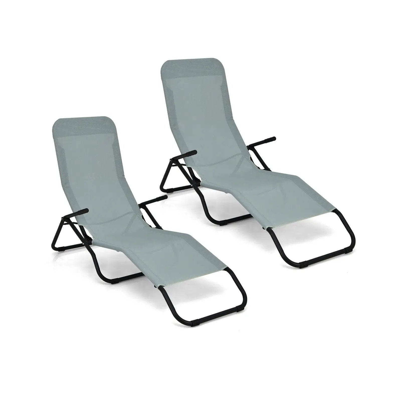 2 Pieces Folding Portable Patio Chaise Lounger with Rocking Design-Light Green by DirectDeals