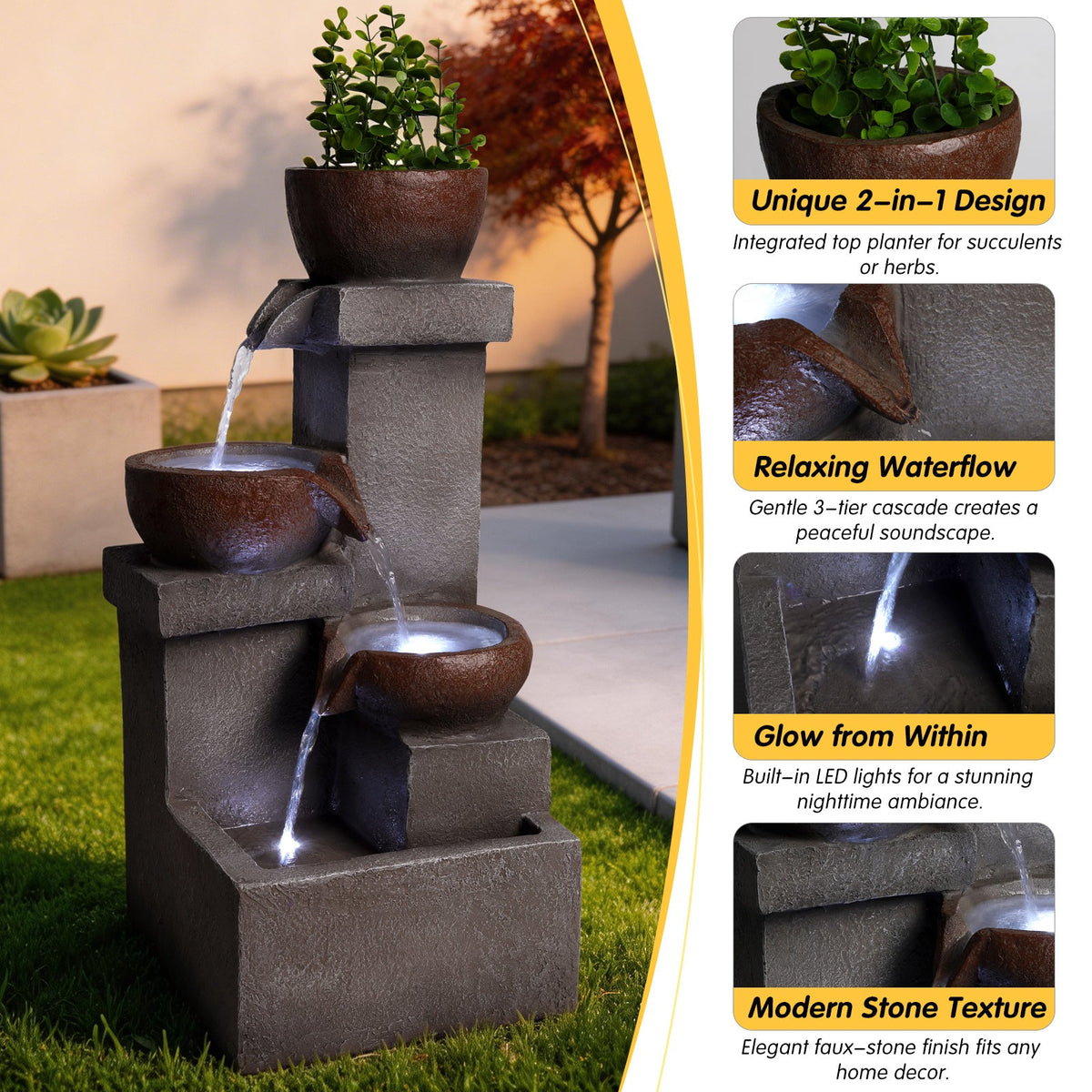 Resin Outdoor Fountain and Planter Stacked Stone, photo 5 of 9