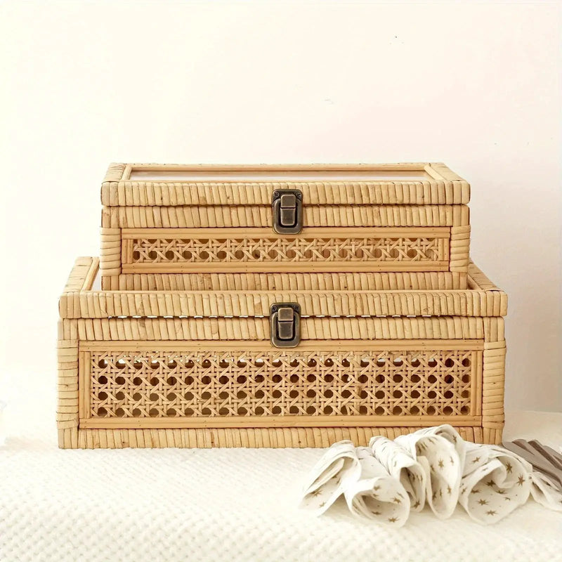 Stacking Boxes - Glass Top Rattan Set by House Of Avana