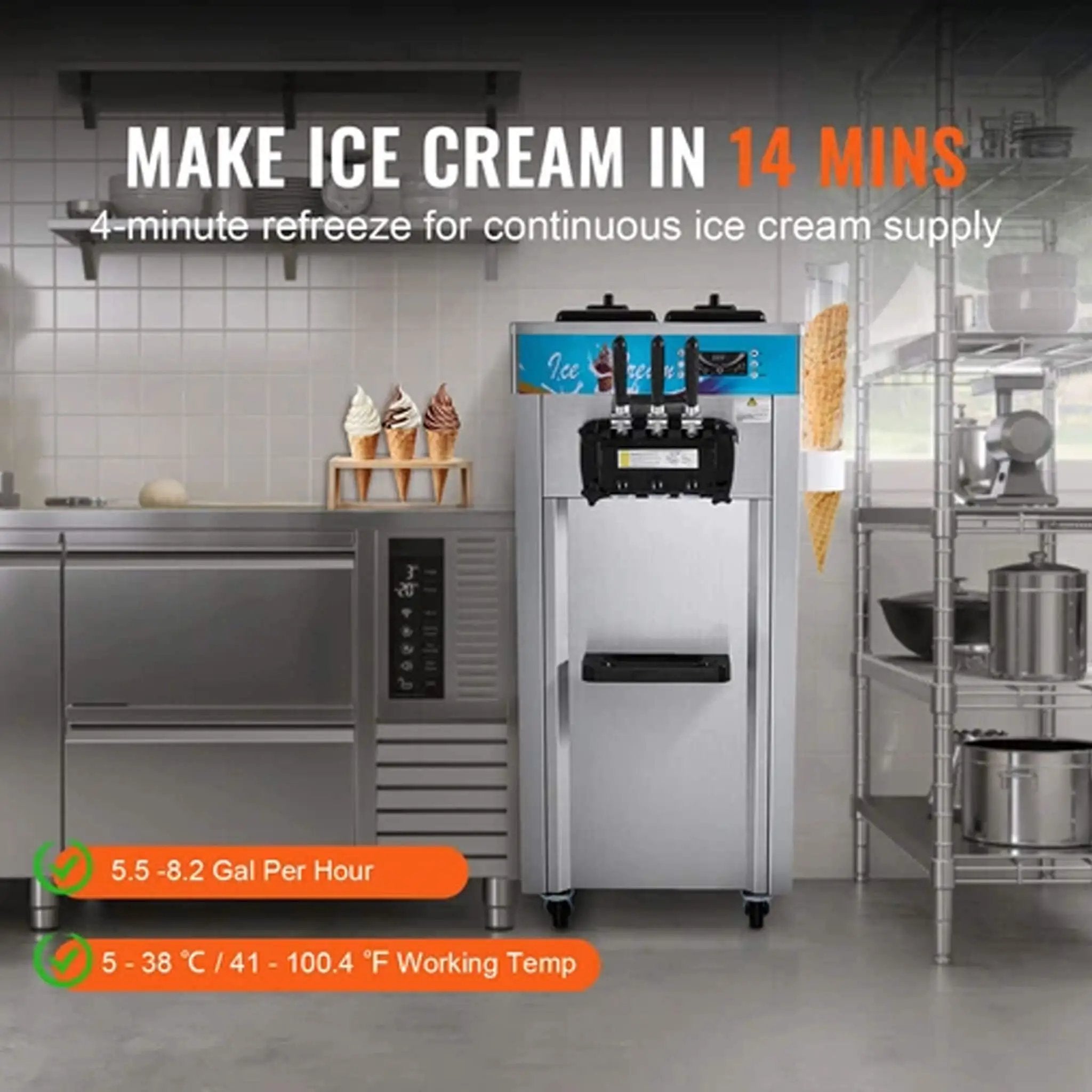 Stainless Steel Commercial 21-31 L/H 3-Flavor Soft Serve Ice Cream Machine Maker (SAK65291) by SAKSBY WHOLESALE